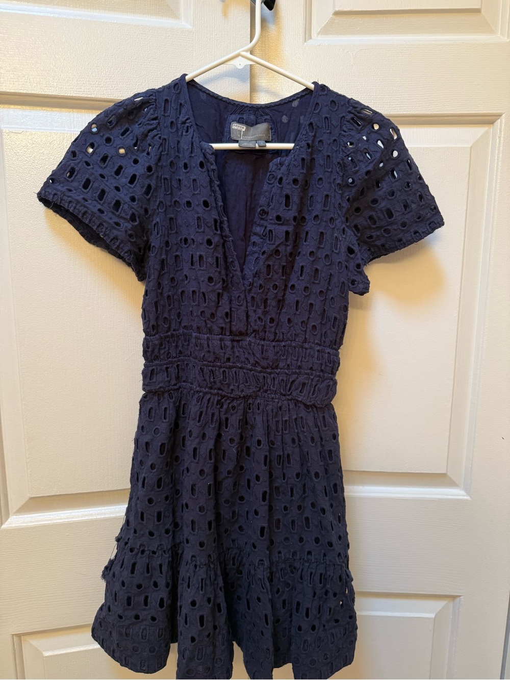 Anthropologie Navy Eyelet Short Sleeve Dress